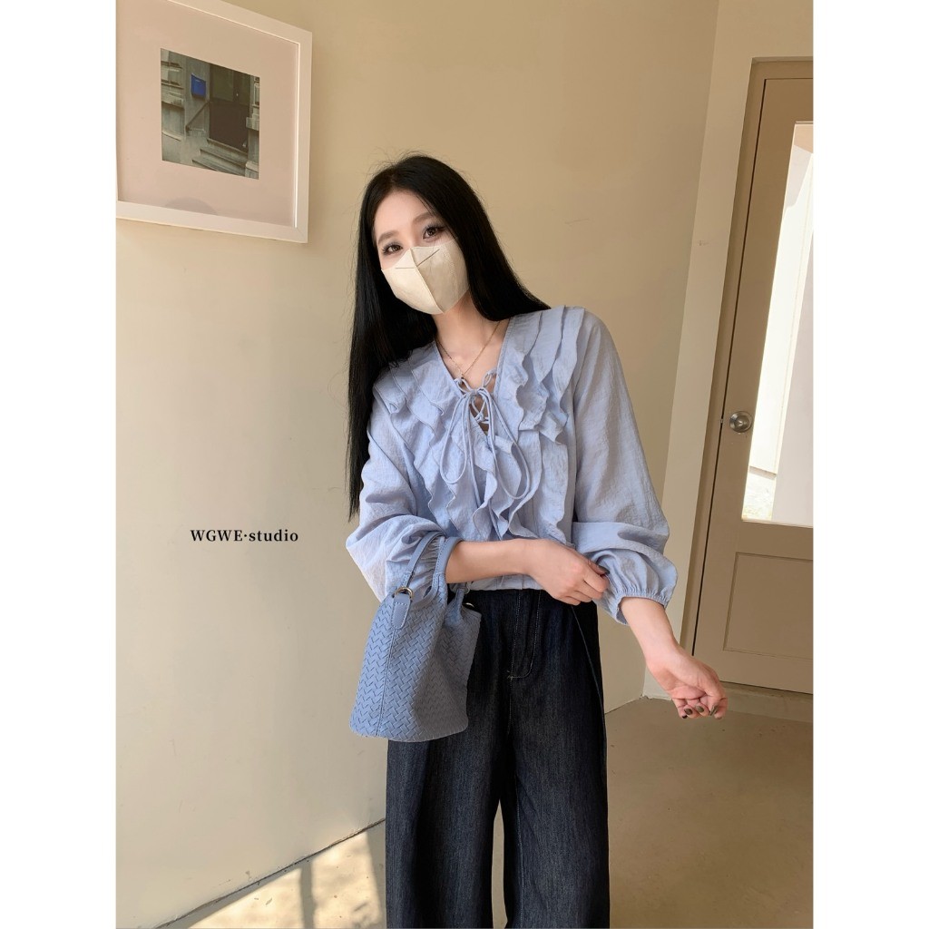 ❤ 🧵 🇰🇷 W7552 เสื้อแขนยาว  คอวี แต่งโบว์ช่วงอก และแต่งผ้าสามชั้น  ผ้าดีใส่สบาย สีสวย แฟชั่นเกาหลี TAG WG.WE 🧵🧡 - รูปที่ 4