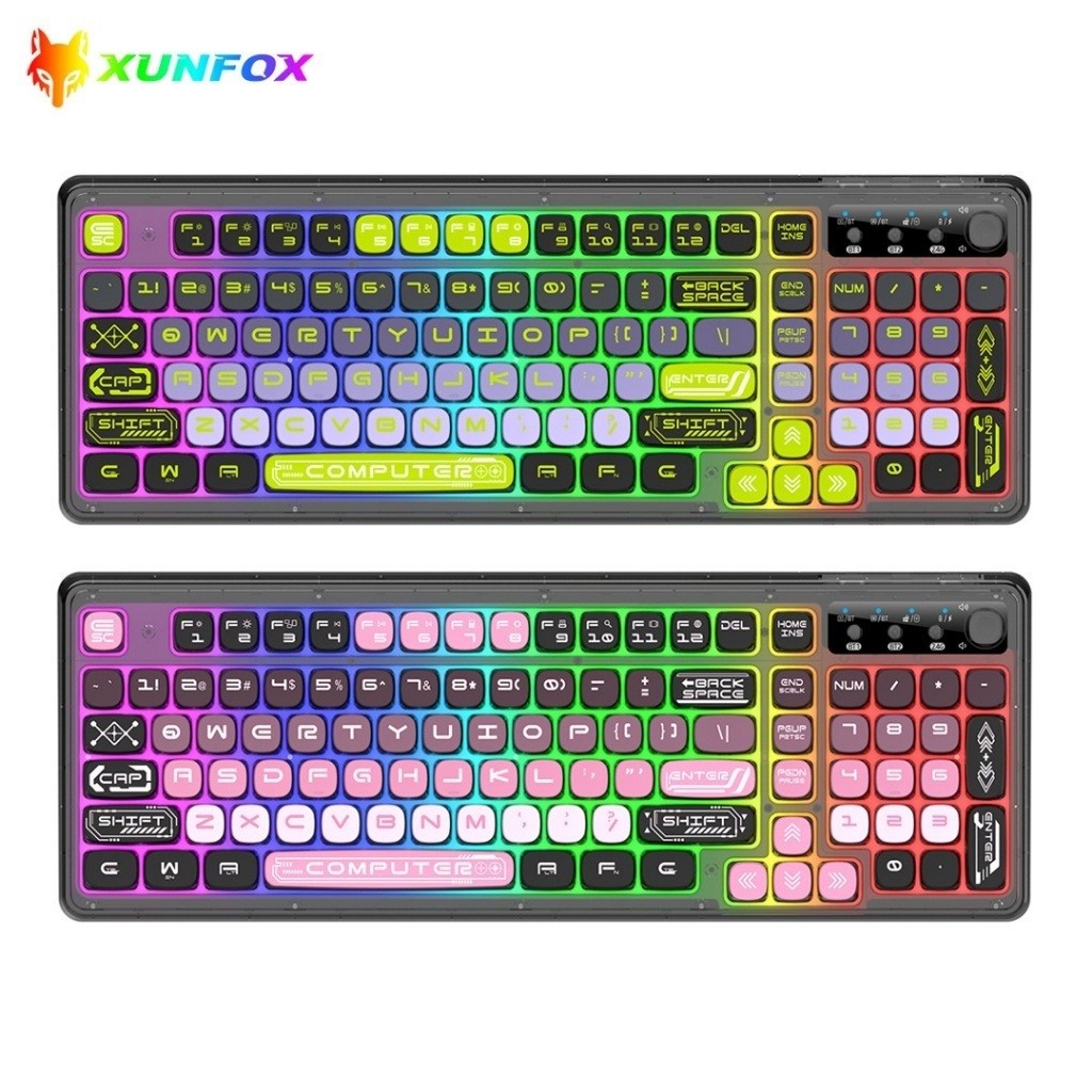 XUNFOX K98 TripleMode RGB Keyboard 2.4G+Bluetooth+Wired Connection 99 Keys Layout TypeC Charging