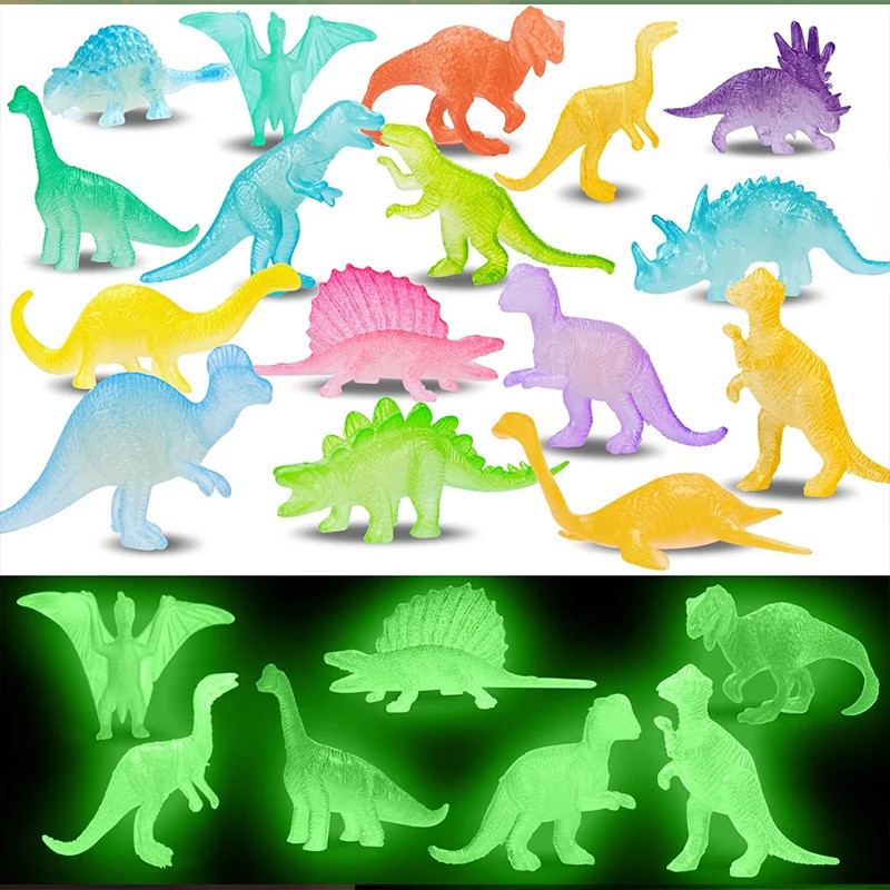 16 ชิ้นมินิไดโนเสาร์เรืองแสงเรืองแสงใน Dark Dino ของเล่นรักษาเด็กวันเกิด Party Favors เด็กผู้หญิงของขวัญ Pinata ฟิลเลอร์