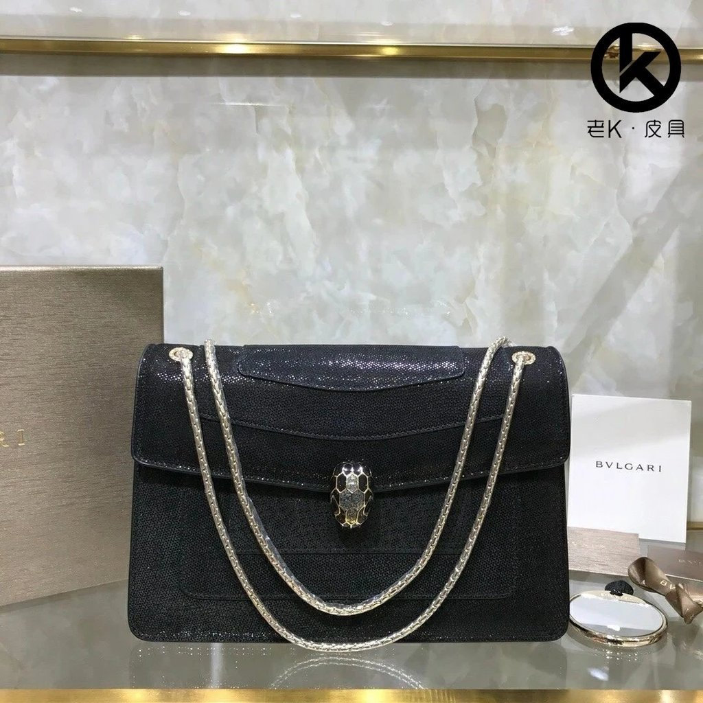 Bulgari New Limited Edition Water Snake Skin Single Layer Snake Head Bag SPJS