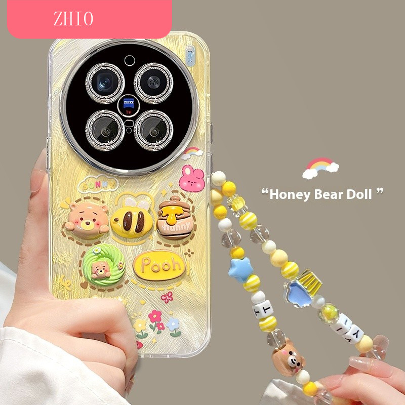 [600]🔥มาพร้อมกับการป้องกันเลนส์🔥เหมาะสําหรับ Vivo  X90 X100 X200 pro X200fe  V23 V25pro V27 V40 เหมาะสําหรับ vivox200 เคสโทรศัพท์ vivox100 สร้อยข้อมือตุ๊กตาหมีน้ําผึ้ง s20/19/s17s18x60s16