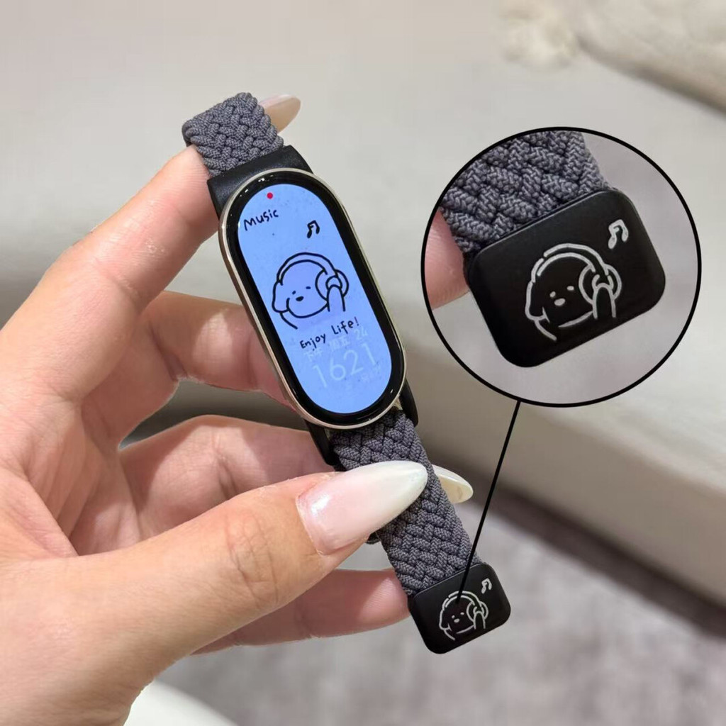 สายรัดไนลอนถักลายสุนัขเกาหลีสุดน่ารักสำหรับ Xiaomi Mi Band 10 9 8 สายนาฬิกาสมาร์ท NFC สำหรับผู้หญิง สายรัดข้อมือแม่เหล็กสำหรับ Xiaomi Smart Band 10