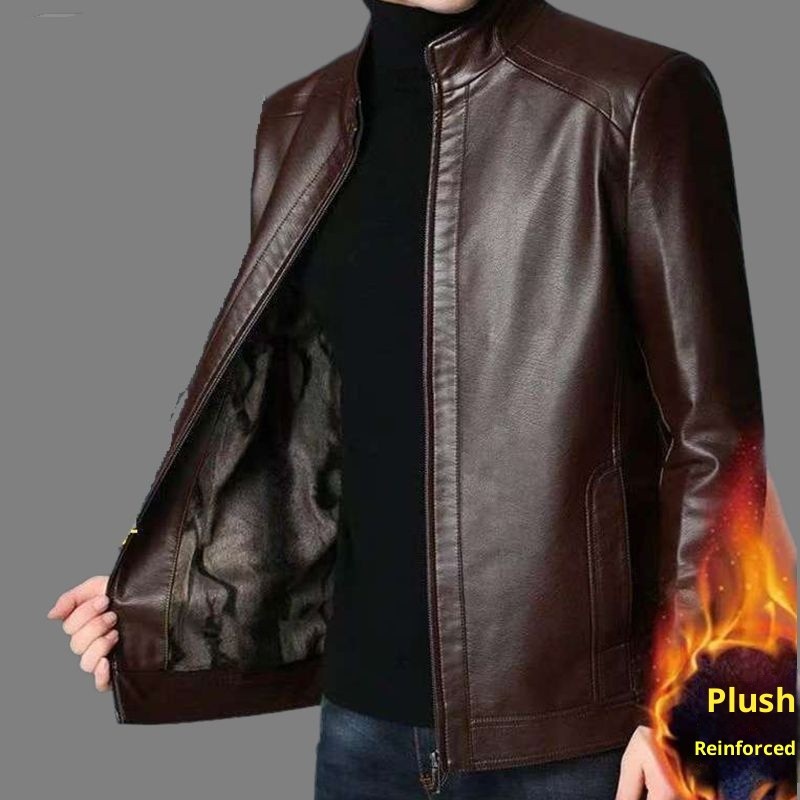 เสื้อแจ็คเก็ตหนังแท้สำหรับผู้ใหญ่ ดีไซน์Stand-Up Collar ผ้ายืดหยุ่น สวมใส่สบาย