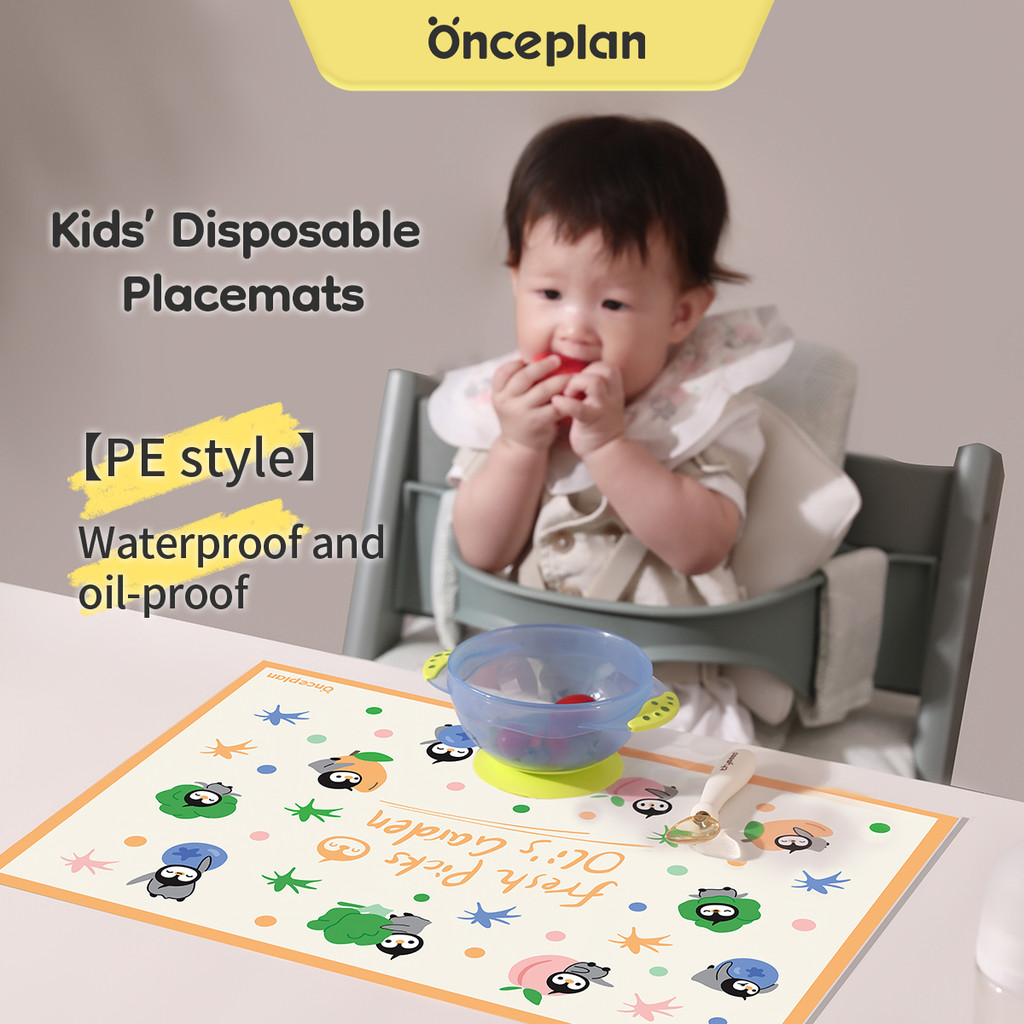 แผ่นรองอาหารเด็ก Onceplan รุ่น PE กันน้ำ กันมัน สะอาด พกง่าย
