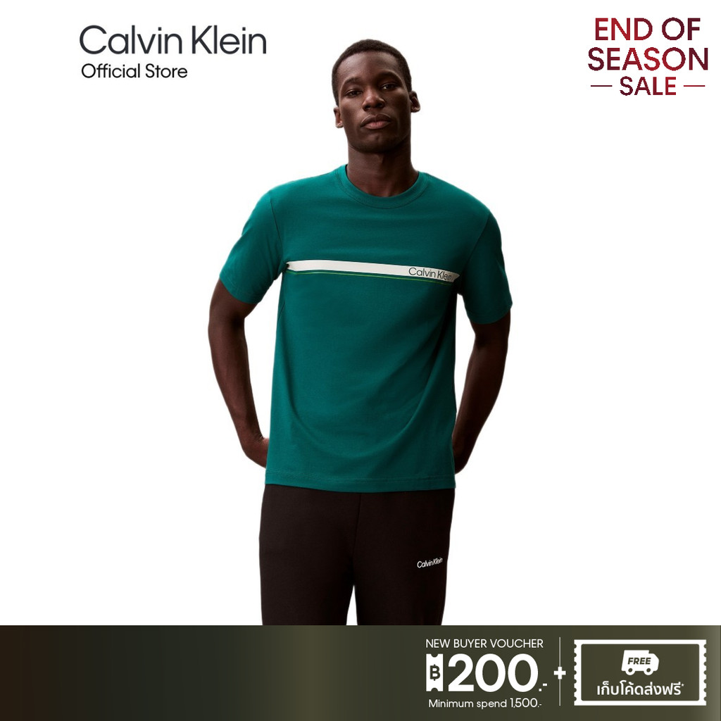 CALVIN KLEIN เสื้อยืดคอกลมแขนสั้นผู้ชาย Icon Sport ทรง Regular รุ่น GMF5K108 IYE-สีเขียว