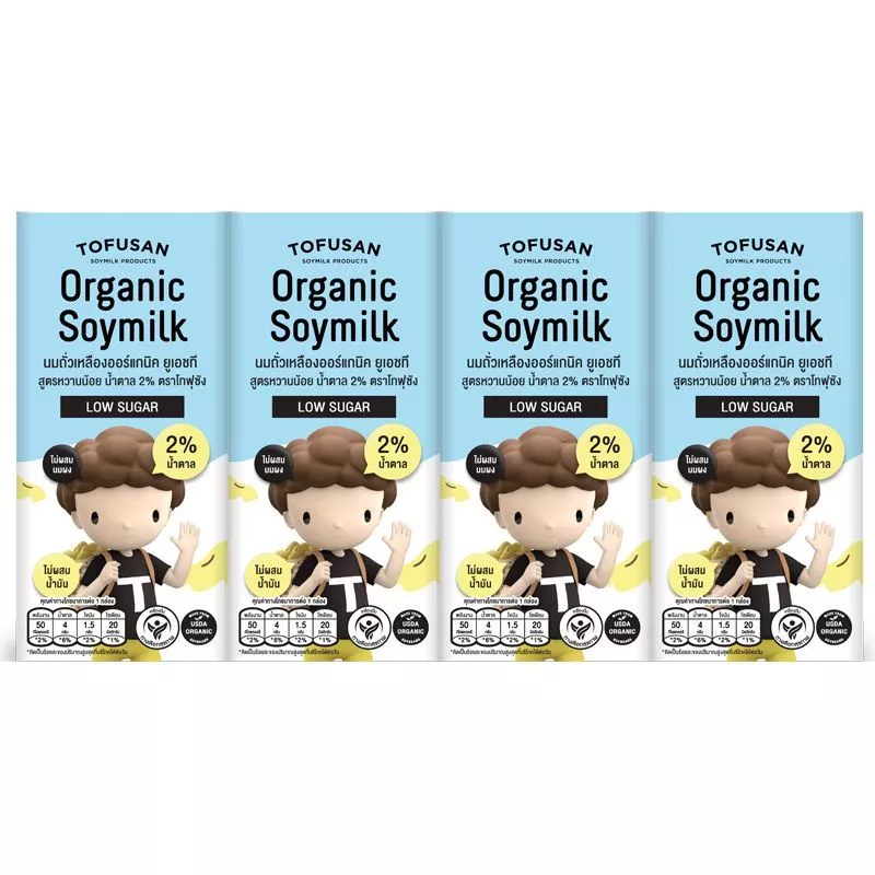 โทฟุซังนมถั่วเหลืองออร์แกนิคสูตรหวานน้อย 180มล แพค 4 Tofusan UHT Organic Soymilk Low Suger 180ml Pack 4 [8859473100623 ]