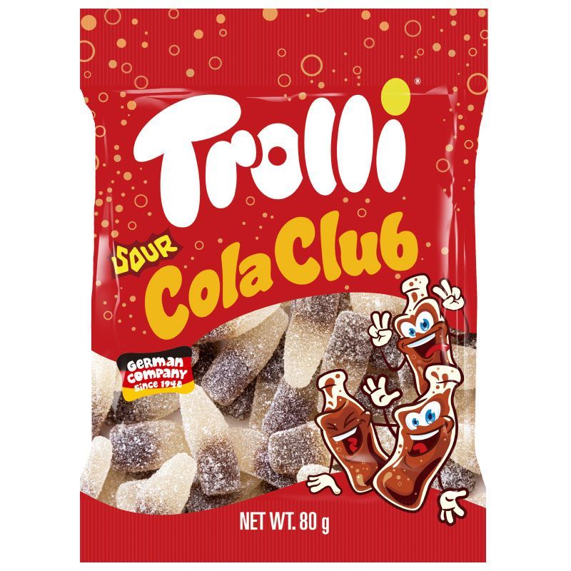 ทรอลลี่วุ้นเจลาตินกลิ่นโคล่ารสเปรี้ยวรูปขวดโคล่า 80ก Trolli Sour Cola Bottle Jelly 80g [หมายเลขบาร์โค้ด 6925425474271 ]