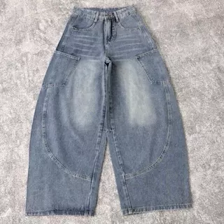 JINJEANS-584 (XS-6XL) Barrel คาร์โก้ สีบลูเฟด unisex