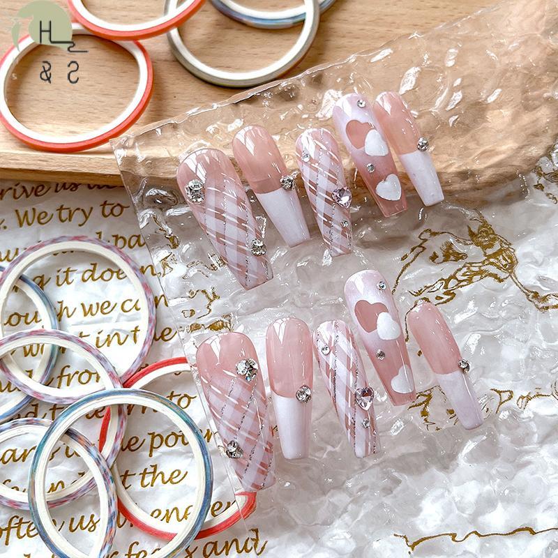 [H&S] 5 ม้วนเทปแถบเล็บ Cheered Lines 3d Nail Art เครื่องมือสีม้วนเล็บ Decals DIY เล็บเคล็ดลับ Stier 