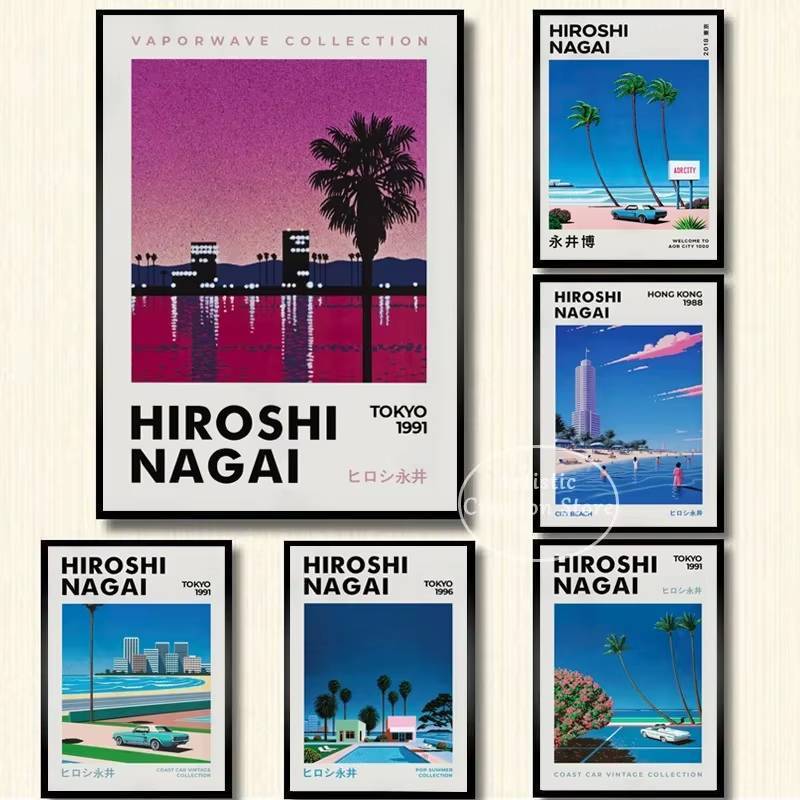 Hiroshi Nagai Vaporwave Japan Beach City Summer Poster No Frame Canvas Wall Art Painting Living Room