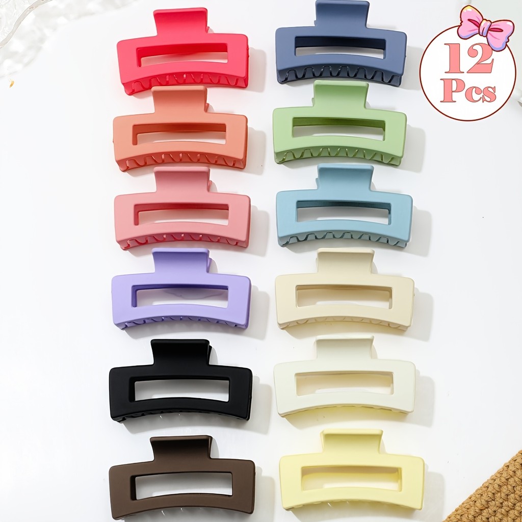 12ชิ้นหลายสีสแควร์ขากรรไกรกิ๊บสําหรับผมหนาและบางผู้หญิงสาว