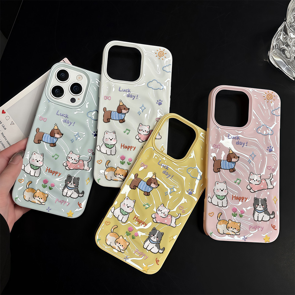 จัดส่งฟรีในท้องถิ่น Happy Music Puppy เปลือกอุกกาบาตสำหรับ iPhone16 15 14 13 12 11 6 7 8 plus Pro Promax