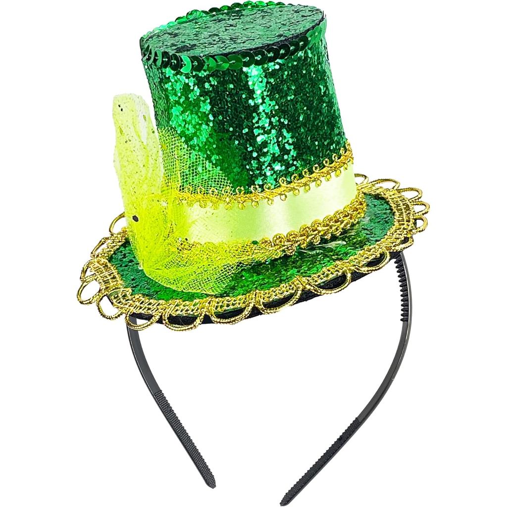 สีเขียว Mini Top หมวกแถบคาดศีรษะ St Patricks Day Irish Leprechaun หมวกแถบคาดศีรษะ Fasciantor สําหรับ