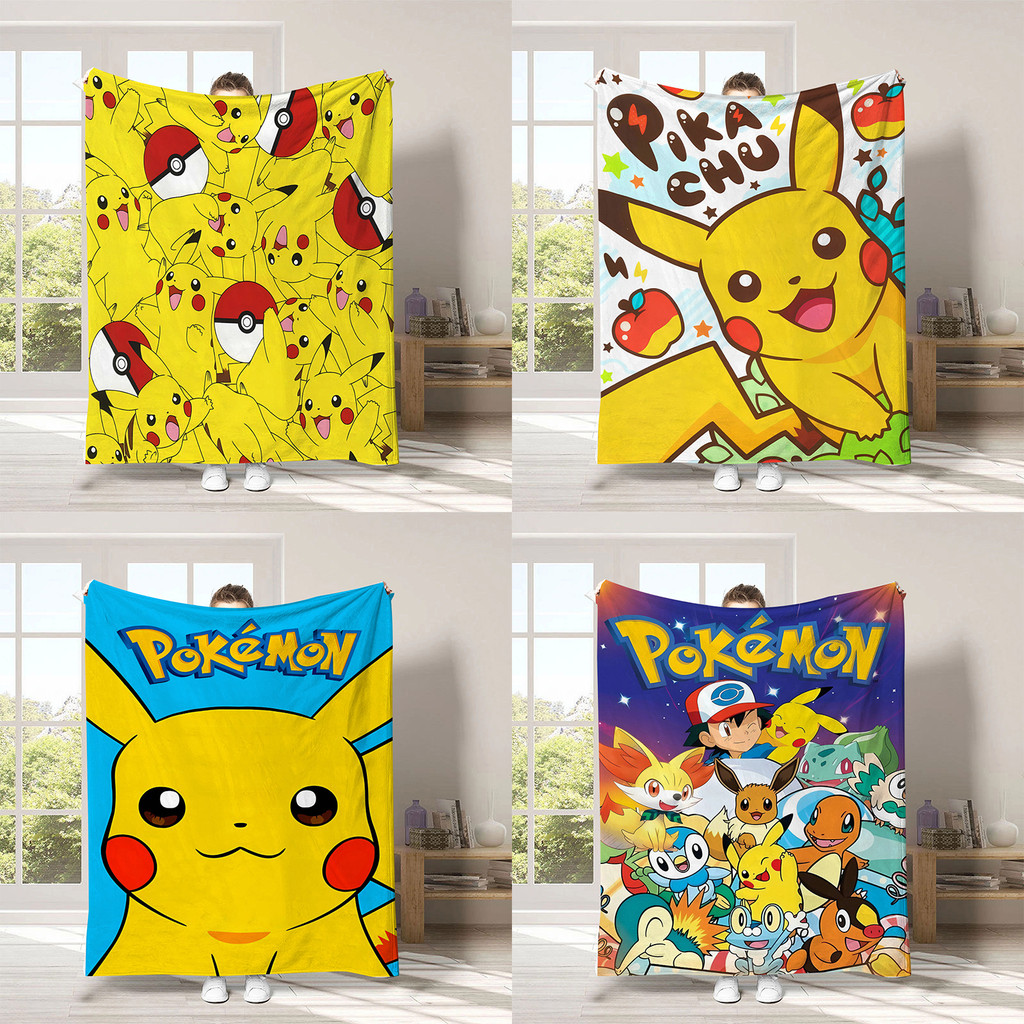 Pokémon Pikachu ผ้าห่มน่ารักการ์ตูนเด็ก Four Seasons พิมพ์ผ้าห่มสักหลาด
