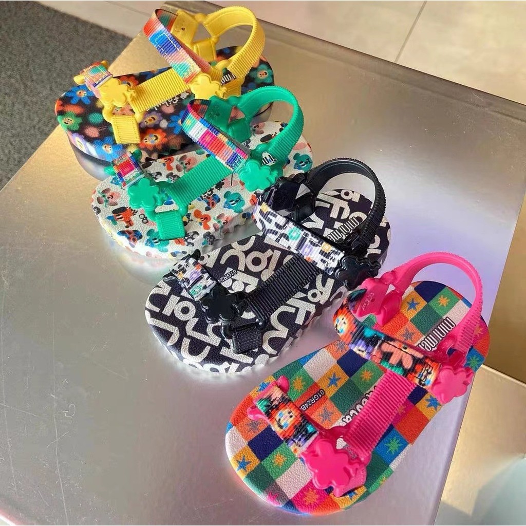 Melissa Melissa รองเท้าแตะเปิดเด็กฤดูร้อนเด็กผู้หญิงรองเท้าเยลลี่ Velcro