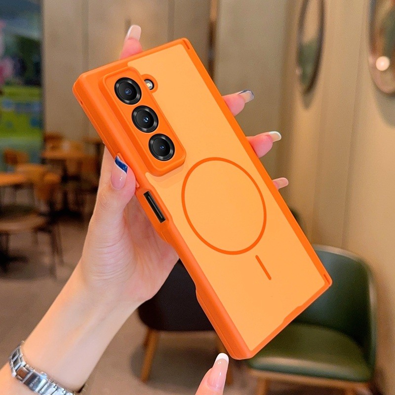 SAMSUNG หรูหราผิวรู้สึกMatte PCสองชั้นขอบบานพับป้องกันเคสโทรศัพท์แม่เหล็กสําหรับSamsung Galaxy Zพับร