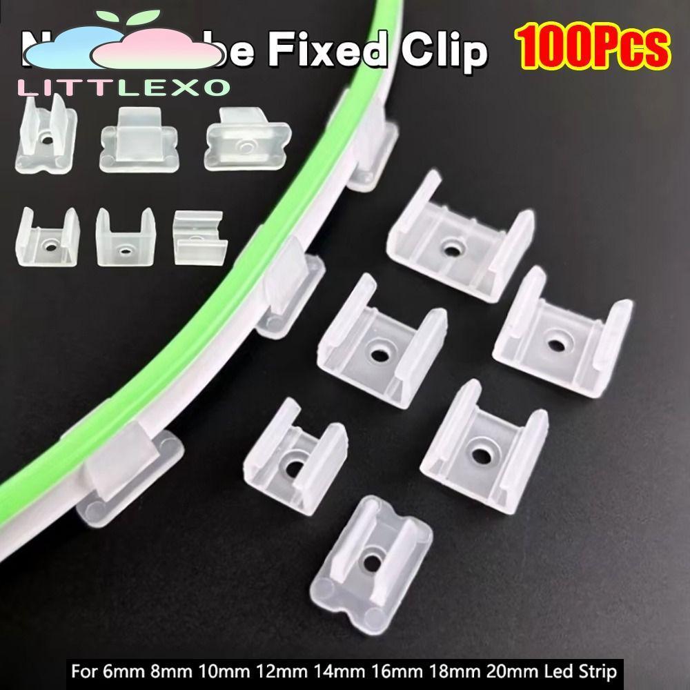 LITTLEX 100 ชิ้นหัวเข็มขัดยึดไฟ, 220 โวลต์ยืดหยุ่น COB ผู้ถือโคมไฟติดตั้ง LED Strip คลิปคงที่, 5050/5730/2835 8-20 มิลลิเมตรโคมไฟติดผนังพลาสติกเชื่อมต่อ