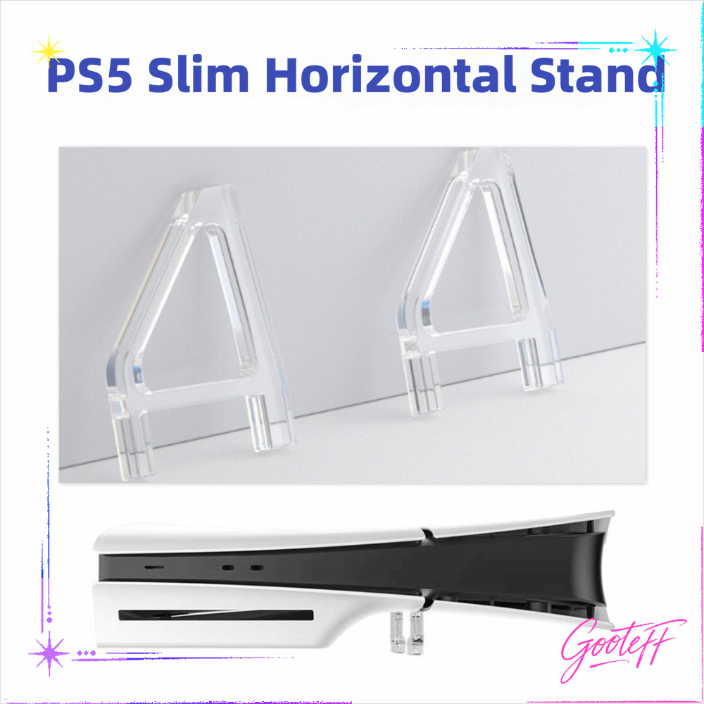 ICARAMELO PS5 Slim Stand, ขาตั้งแนวนอนรูปสามเหลี่ยมโปร่งใส,อุปกรณ์เสริมลื่นคอนโซลเกมสากลรองรับสําหรับ PS5 Slim/PS5 PS5 Slim Placement