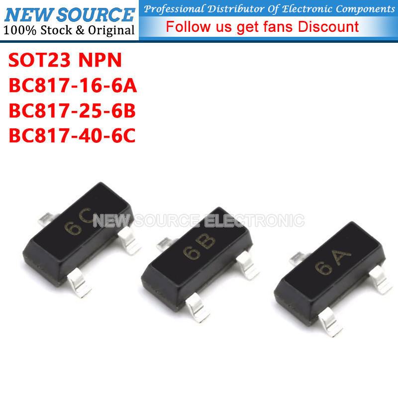 [20 ชิ้น] BC817-16 BC817-25 BC817-40 6A 6B 6C SOT23 NPN ทรานซิสเตอร์พลังงาน SMD ชิป Triode แหล่งใหม่