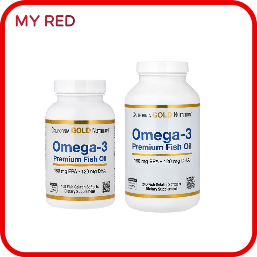 California Gold Nutrition, Omega-3 Premium Fish Oil, 100 และ 240 Fish Gelatin Softgels