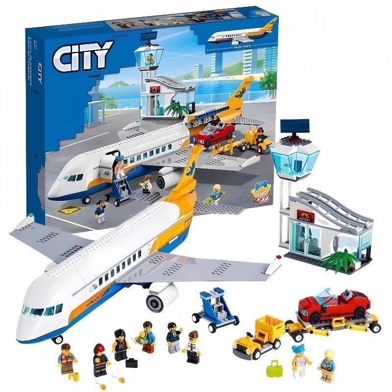 บล็อกตัวต่อที่เข้ากันได้ CITY CITY Fire Ship 60368 Airport High-Speed Train Model Assembly Toys