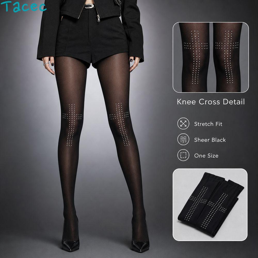 ANAMA Tights กางเกง,ยืดหยุ่นนุ่ม Y2K Pantyhose, Vintage Rhinestone Cross Retro 2000s ผู้หญิงกางเกงขายาวผู้หญิง