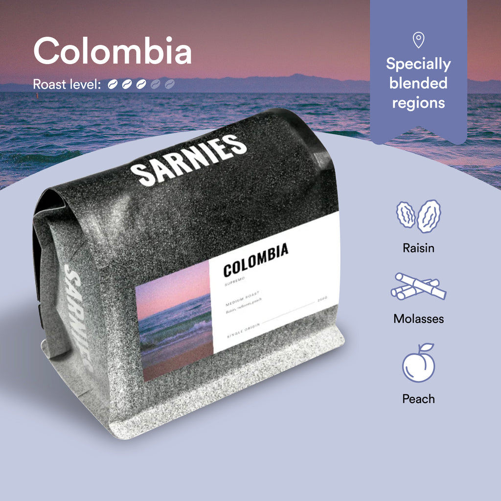 เมล็ดกาแฟ โคลอมเบีย สุพรีโม Colombia Supremo Coffee | Medium Roast | Raisin, Molasses, Peach