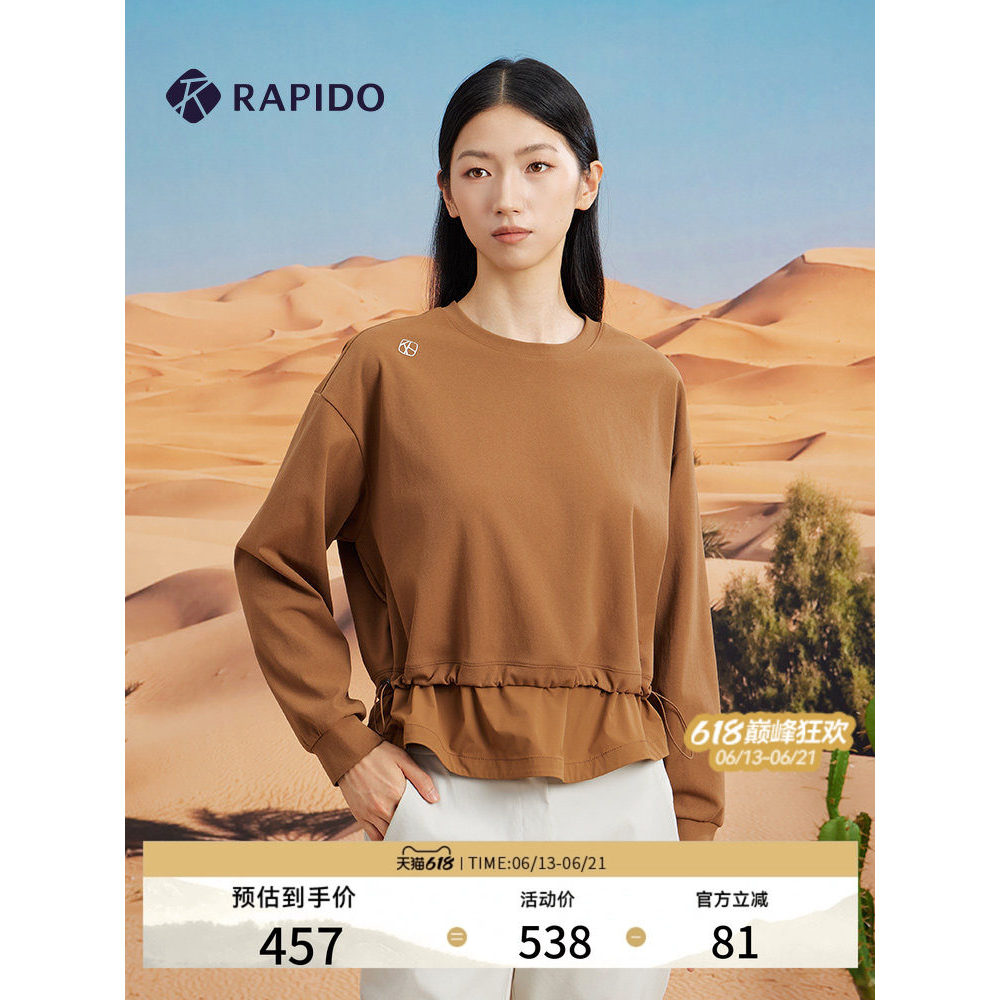 R RAPIDO RAPIDO เสื้อสเวตเตอร์เชือกรูดคอกลมสุภาพสตรีกีฬาลําลอง