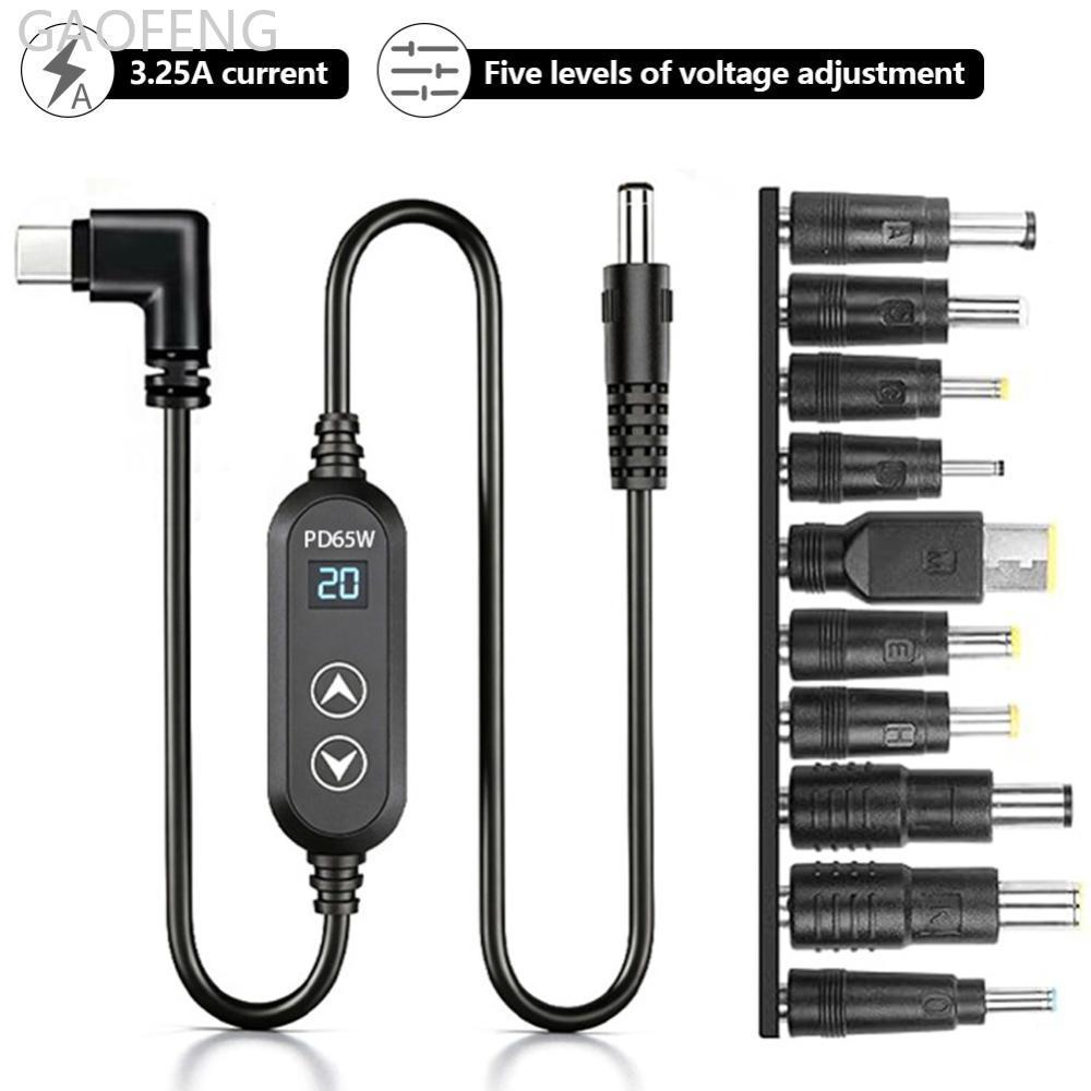 GAOFENG Universal 65W ประเภท C ถึง DC PD อะแดปเตอร์สายอะแดปเตอร์ปรับ 5V 9V 12V 15V 20V Boost Line Ty
