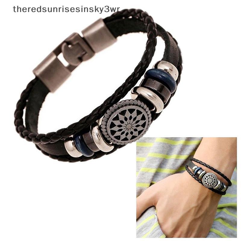 (the) แฟชั่น PU Vintage Charm Wrap ผู้ชายผู้หญิงสร้อยข้อมือเครื่องประดับ Punk สไตล์ใหม่ (TH)