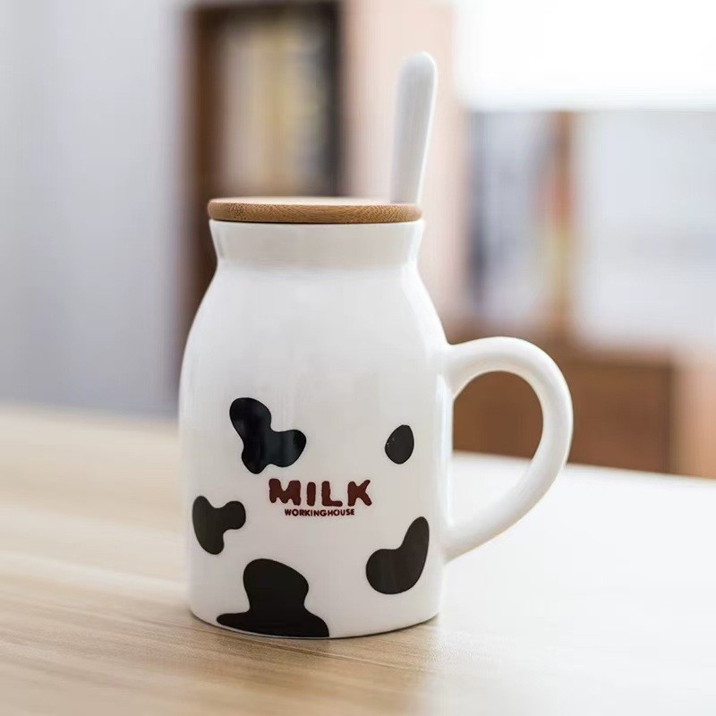 Ceramic cup, milk cup, coffee cup, cartoon horse cup with lid and spoon, ceramic cup custom-made