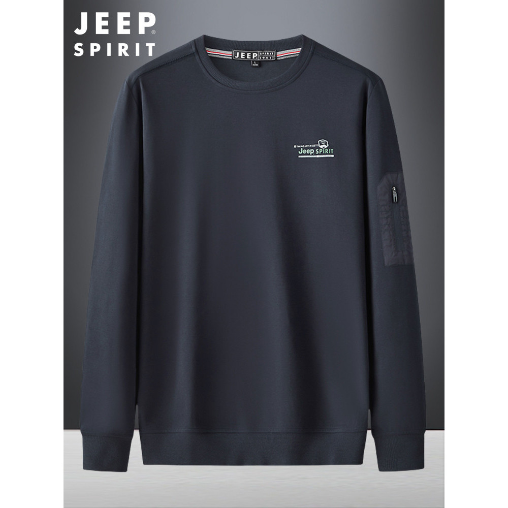 JEEP JEEP JEEP เสื้อกันหนาวผู้ชายฤดูใบไม้ผลิรอบคอหลวมสบายๆ Bottoming เสื้อกลางพ่อกีฬายาว-