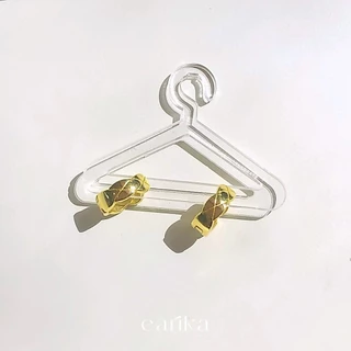 earika.earrings - grid collection ต่างหูห่วง/หนีบก้านเงินแท้ชุบทองคำขาวลายตาราง (มีให้เลือก 2 สี) ผิวแพ้ง่ายใส่ได้