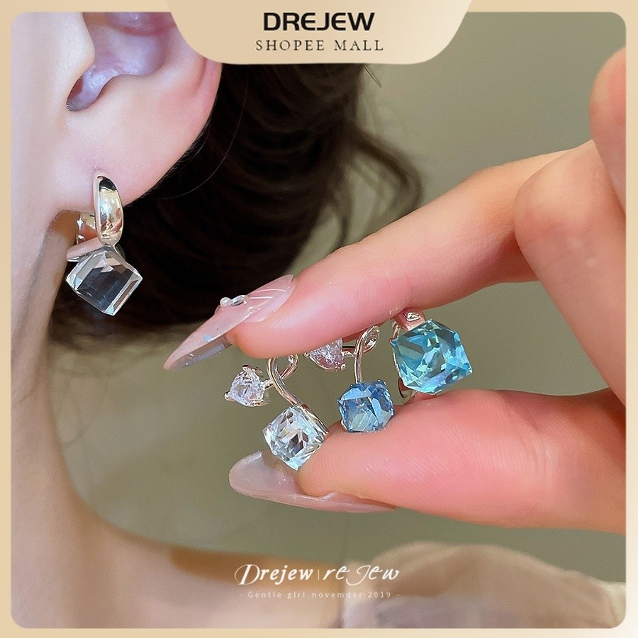 Dreejew Square Cut Zircon Drop ต่างหูสามสีอุปกรณ์เสริมทุกวันหรูหราสําหรับผู้หญิง