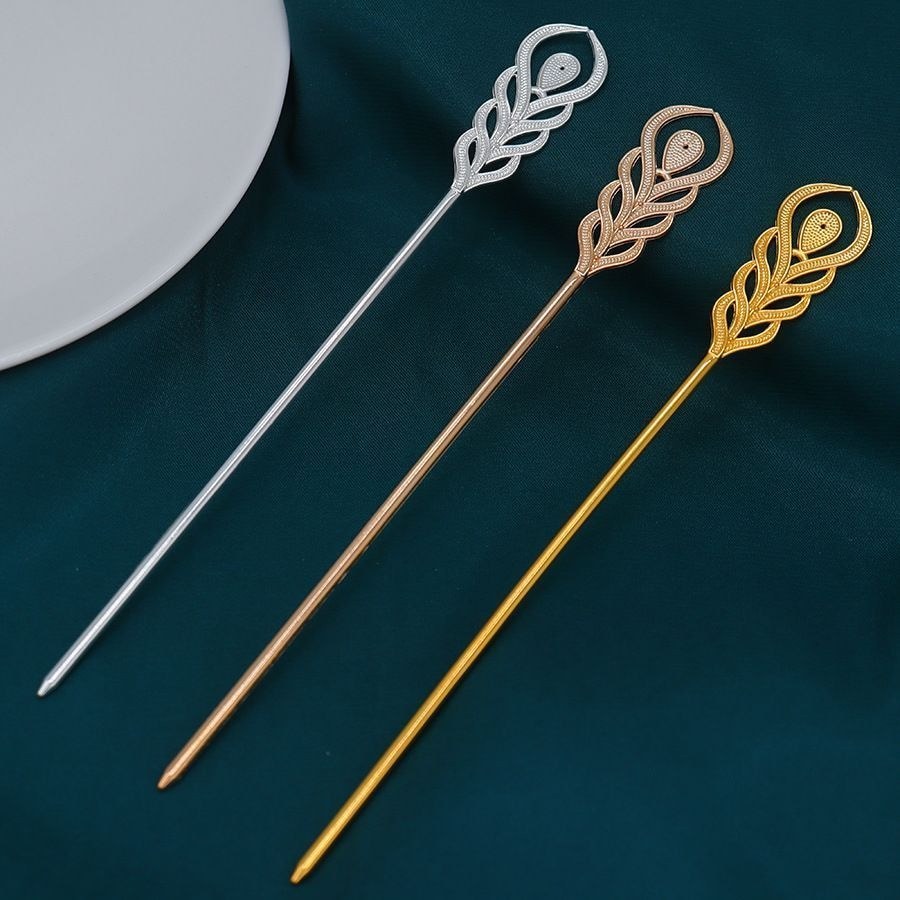 โลหะผสม Phoenix Feather Phoenix Tail คู่ Hairpin สไตล์โบราณ Hanfu Cheongsam Yingluo ผมม้วน Classy สไ
