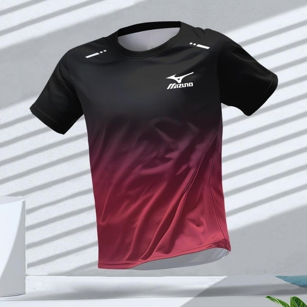 เสื้อยืด Mizuno สําหรับผู้ชายเสื้อแบดมินตันระบายอากาศแห้งเร็วเสื้อแขนสั้นหลวมชายขนาดใหญ่