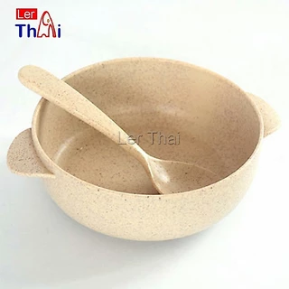 LerThai ชามข้าวสาลี ชามข้าวเด็ก ชาม+ช้อน ผลิตจาก ฟางข้าวสาลี วัสดุธรรมชาติ ปลอดภัยไม่มีสารพิษ Rice bowl set