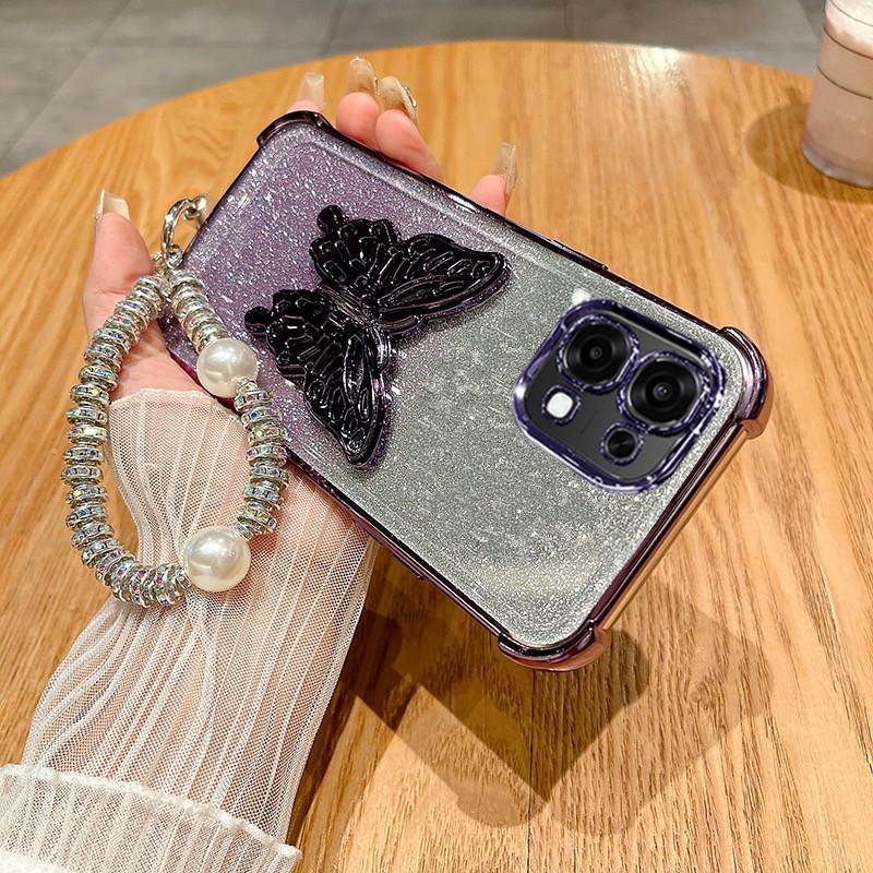 เคสโทรศัพท์สําหรับ OPPO Reno16 F 5G Reno 16F 16 Pro 5G Global Version ปลอกอ่อน 3D ชุบ Glitter ผีเสื้