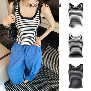 MOSESQUEEN เสื้อคล้องคอปักลายแมทช์สีใหม่ที่ทันสมัยและลําลองอเนกประสงค์สําหรับทั้งเสื้อนอกและชุดด้านใน ไม่มีแขน ทรงสั้น #63783-2