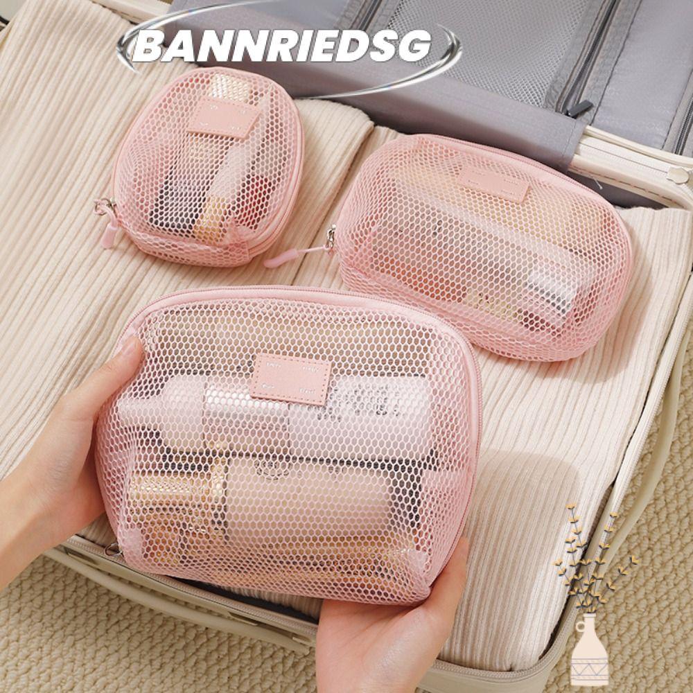 BANNRIEDSG989YR กระเป๋าแต่งหน้าตาข่าย,พร้อมกระเป๋าเครื่องสําอางตาข่ายซิป, Casual อเนกประสงค์มือถือไนลอนกระเป๋าเดินทาง