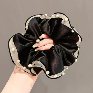 Vintage Black Series ขนาดใหญ่ซาติน Scrunchie ผม Tie หางม้าอุปกรณ์เสริมผม