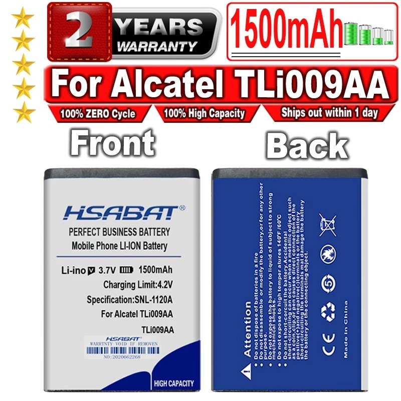 HSABAT แบตเตอรี่ TLi009AA 1500mAh สําหรับ Alcatel 3025 3025X 3026 3026G 3026X