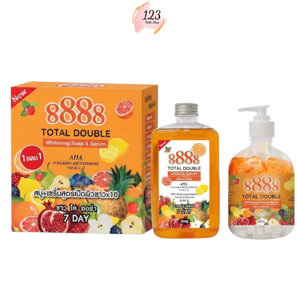 สบู่ + เซรั่ม สูตรเปิดผิวขาวx10 8888 Total Double Whitenig Soap & Serum ✨