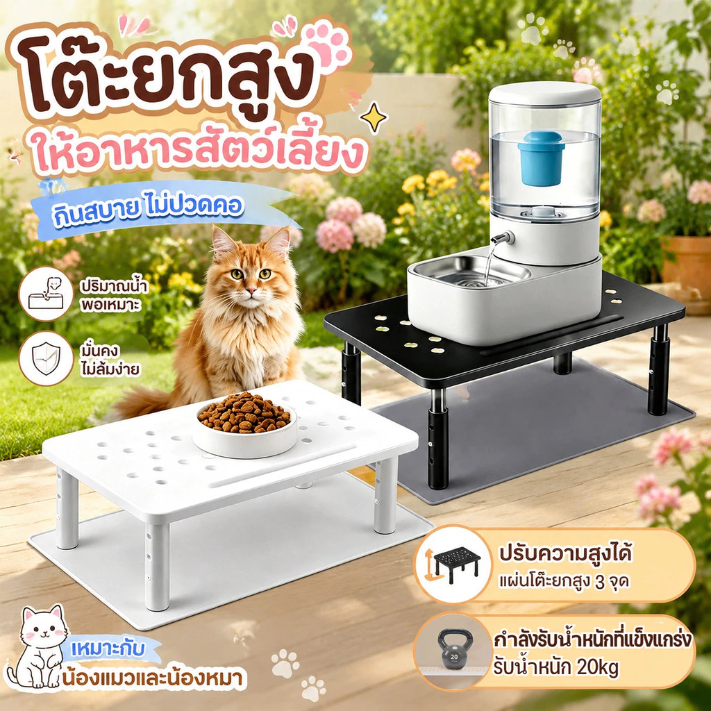 ฐานยกระดับจานอาหารสัตว์เลี้ยง ชั้นยกชามสัตว์เลี้ยง ชุดชามอาหารฐานสูง การปรับความสูงสามแบบ ทนทาน