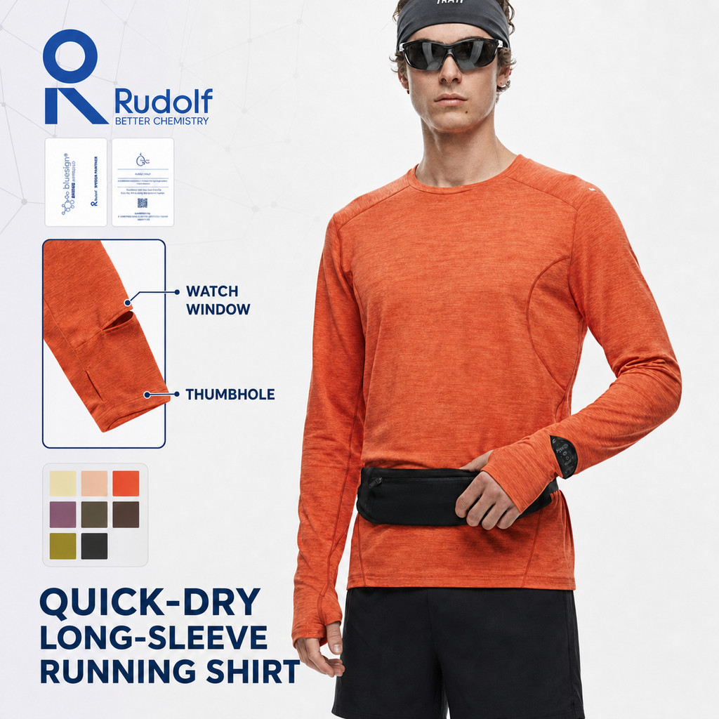 เสื้อวิ่งแขนยาวผู้ชาย RUDOLF เสื้อกีฬาแห้งเร็ว ระบายอากาศดี พร้อมช่องสอดนิ้วโป้งและช่องดูนาฬิกา สำหรับวิ่ง ฟิตเนส Outdoor