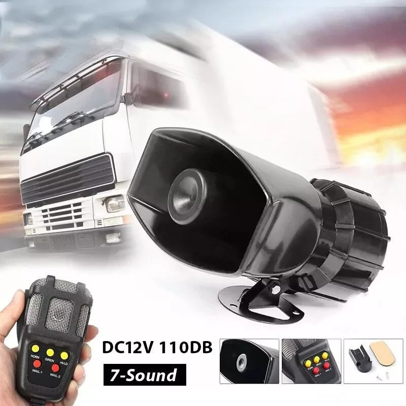 【COD】ไซเลนรถยนต์ เครื่องรถยนต์ 7เสียง 100W 120-150dB ไมโครโฟนลําโพงรถยนต์รถจักรยานยนต์ ลําโพงไซเรน1 24V