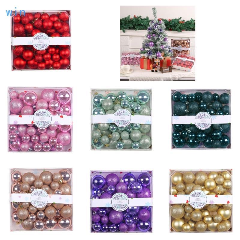 Win 44 ชิ้นกล่องชุดต้นคริสต์มาสทรงกลมแขวนเครื่องประดับพร้อมกล่องเก็บ DIY เทศกาลตกแต่งพวงหรีดเครื่องป