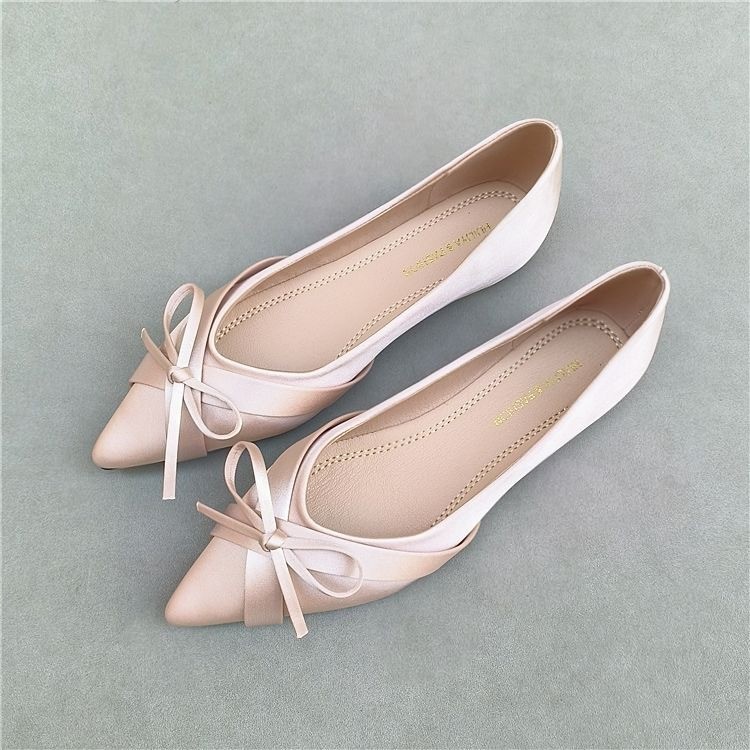 Evening Breeze Bowknot Satin Mary Jane Shoes สไตล์ฝรั่งเศส 2025 เพิ่มความสูงฤดูใบไม้ร่วง-Wi