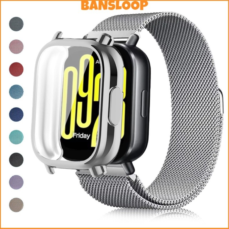 สายรัดกรณี for Smartwatch Redmi Watch 5 Active/5 Lite TPU นุ่มป้องกันป้องกันหน้าจอปก 22 มม. โลหะสแตนเลสวง Milanese Loop