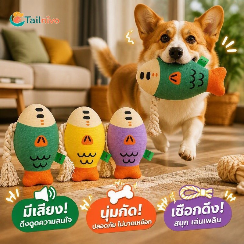 Squeaky สุนัขของเล่นตุ๊กตาเชือกปลาทนทาน Chew Tug Soft Bite สัตว์เลี้ยง Interactive Plaything